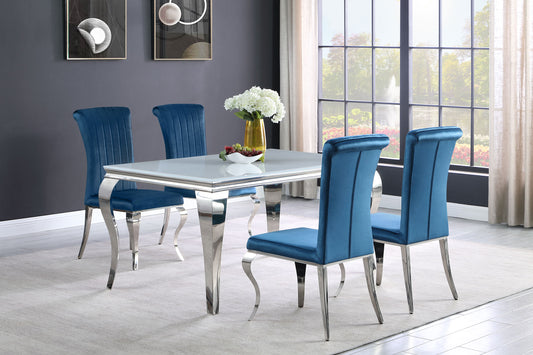 Carone 5-piece 61-inch Rectangular White Glass Dining Set Teal