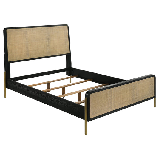 Arini Rattan California King Panel Bed Black and Natural