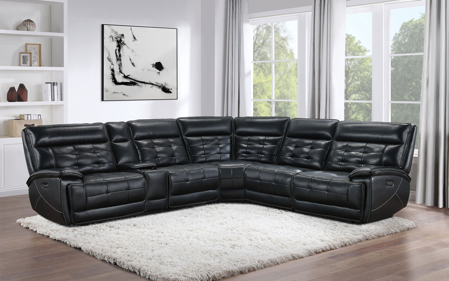 Hewitt Leather Dual Power Reclining Sectional Sofa Black
