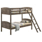 Flynn Wood Twin Over Twin Bunk Bed with Mattress Weathered Brown
