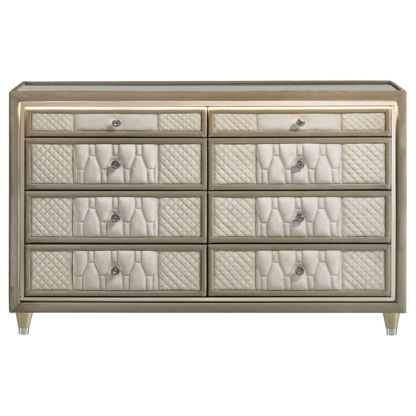Lorient 8-drawer LED Bedroom Dresser Cabinet Ivory and Camel