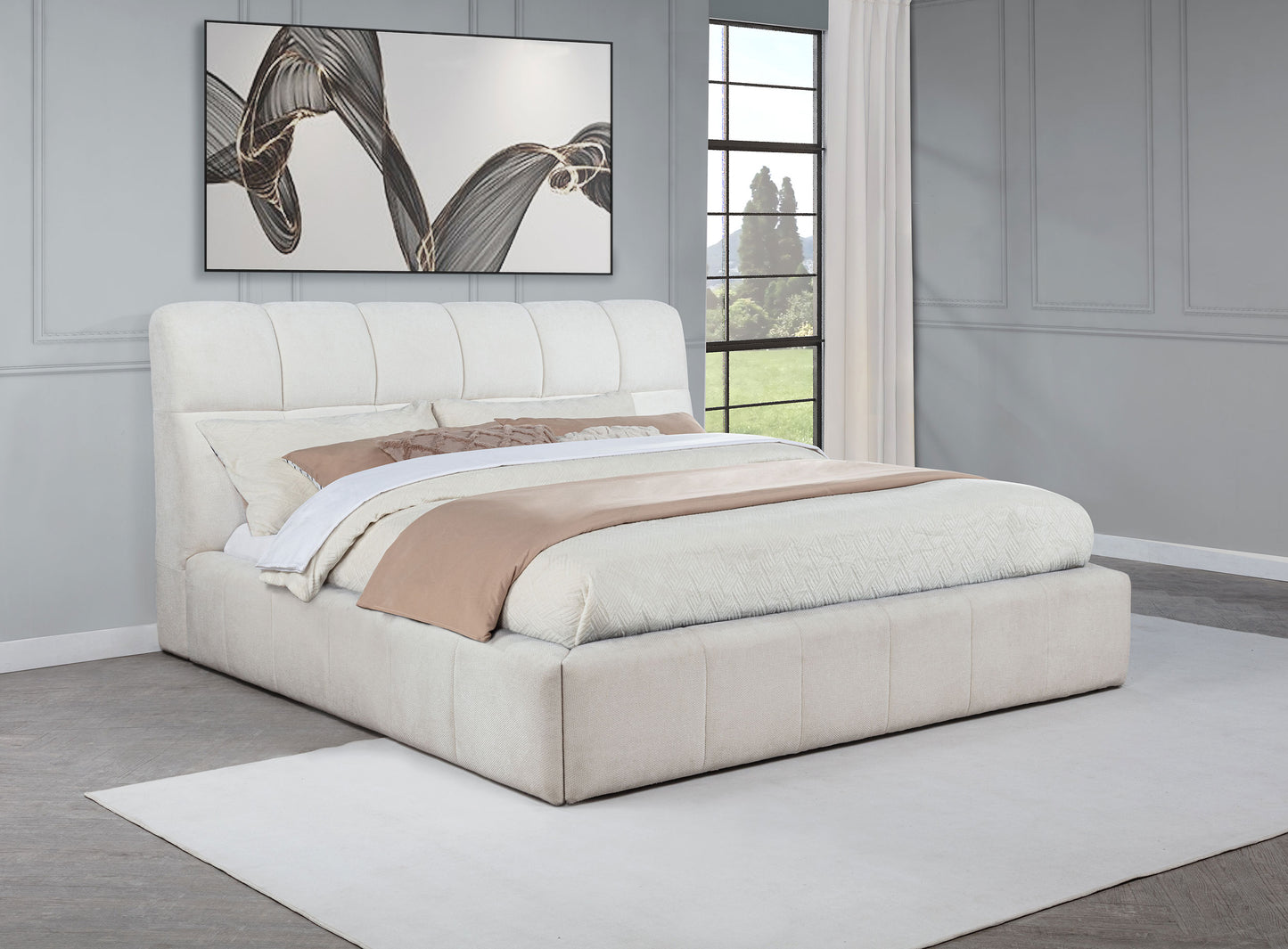 Nollet 48-inch Upholstered California King Platform Bed Cream
