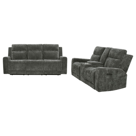 Kennett 2-piece Chenille Power Reclining Sofa Set Dark Grey