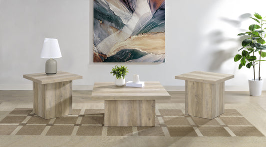 Devar 3-piece Square Coffee End Table Set Distressed Pine