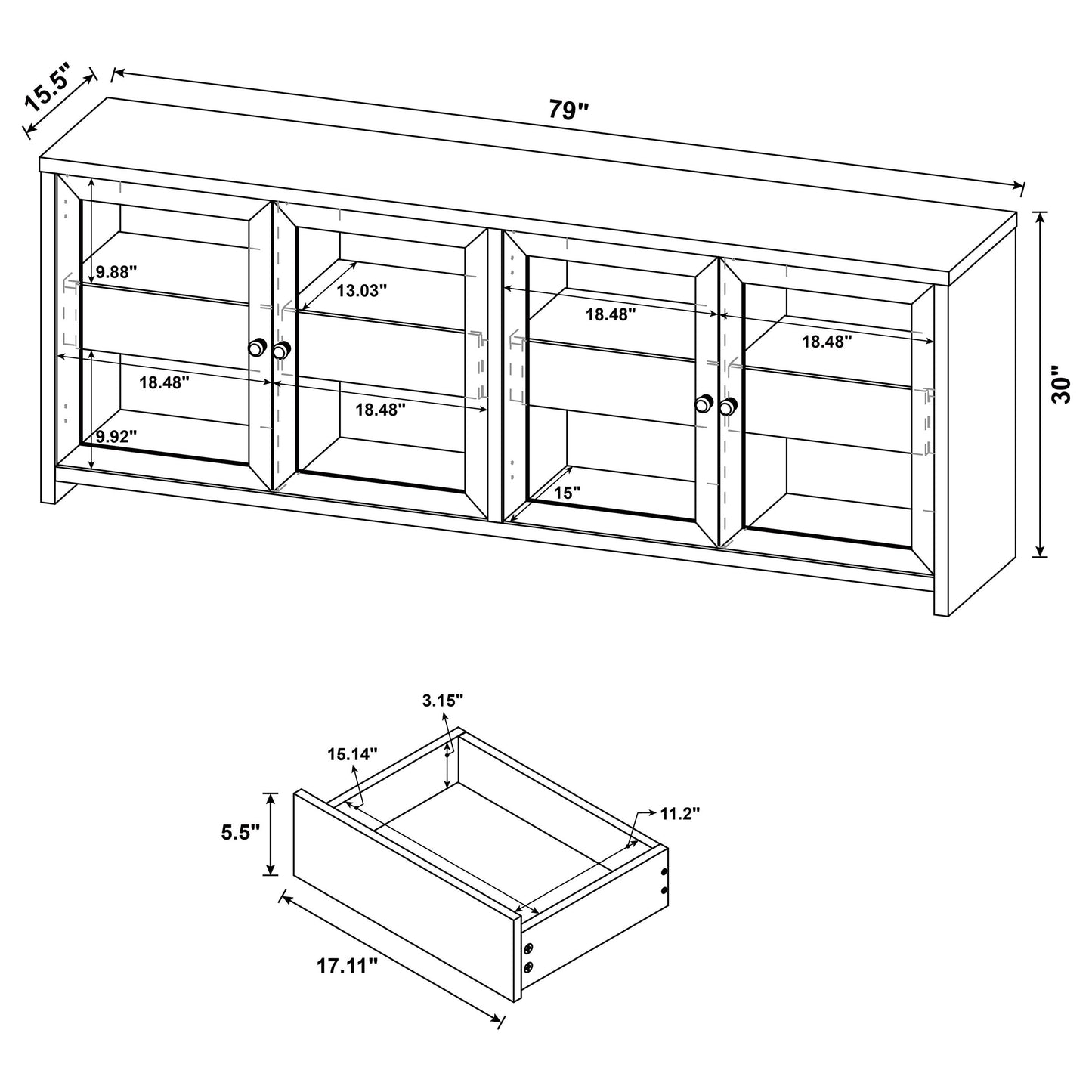 Denison 79-inch 4-door TV Stand Media Console Black