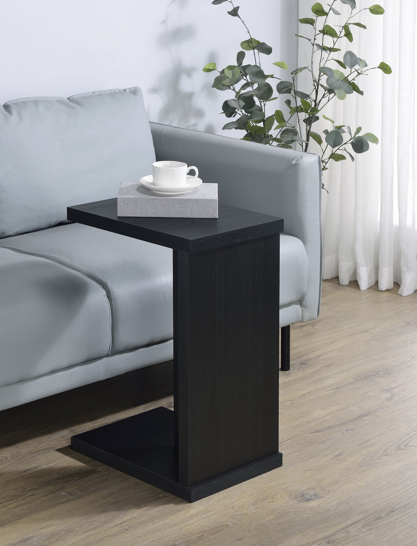 Clower Engineered Wood C-Shaped Sofa Side Table Black