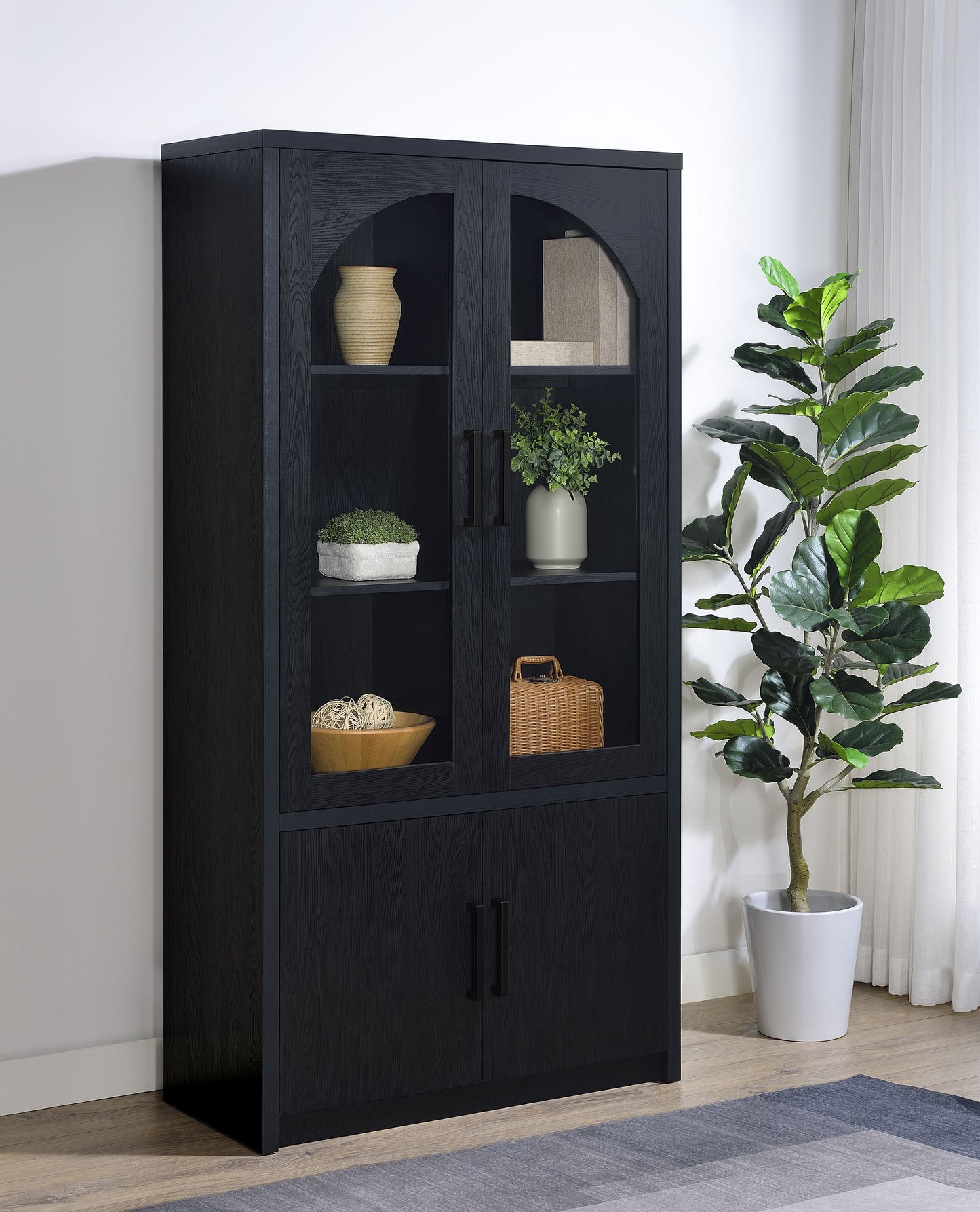 Riva 4-door Tall Accent Display Cabinet LED Lighting Black