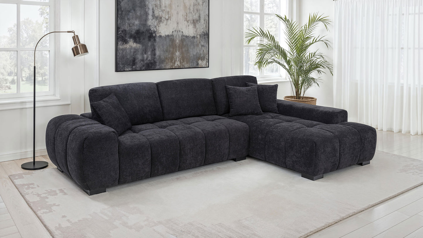 Octavia Upholstered Sectional Chaise Sofa Black