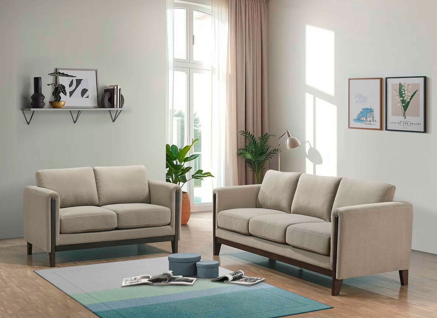 Islington 2-piece Upholstered Panel Arm Sofa Set Taupe