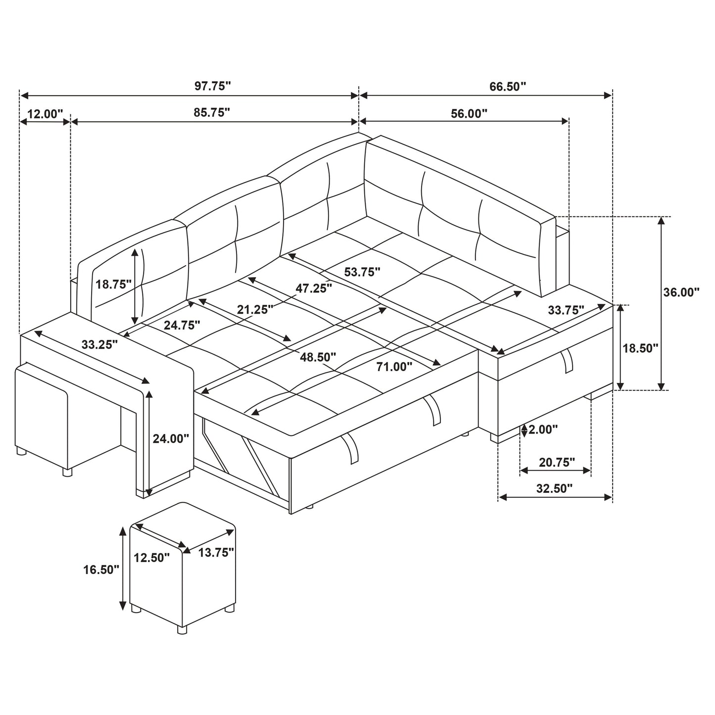 Roanne Fabric Upholstered Sleeper Sectional Sofa Grey