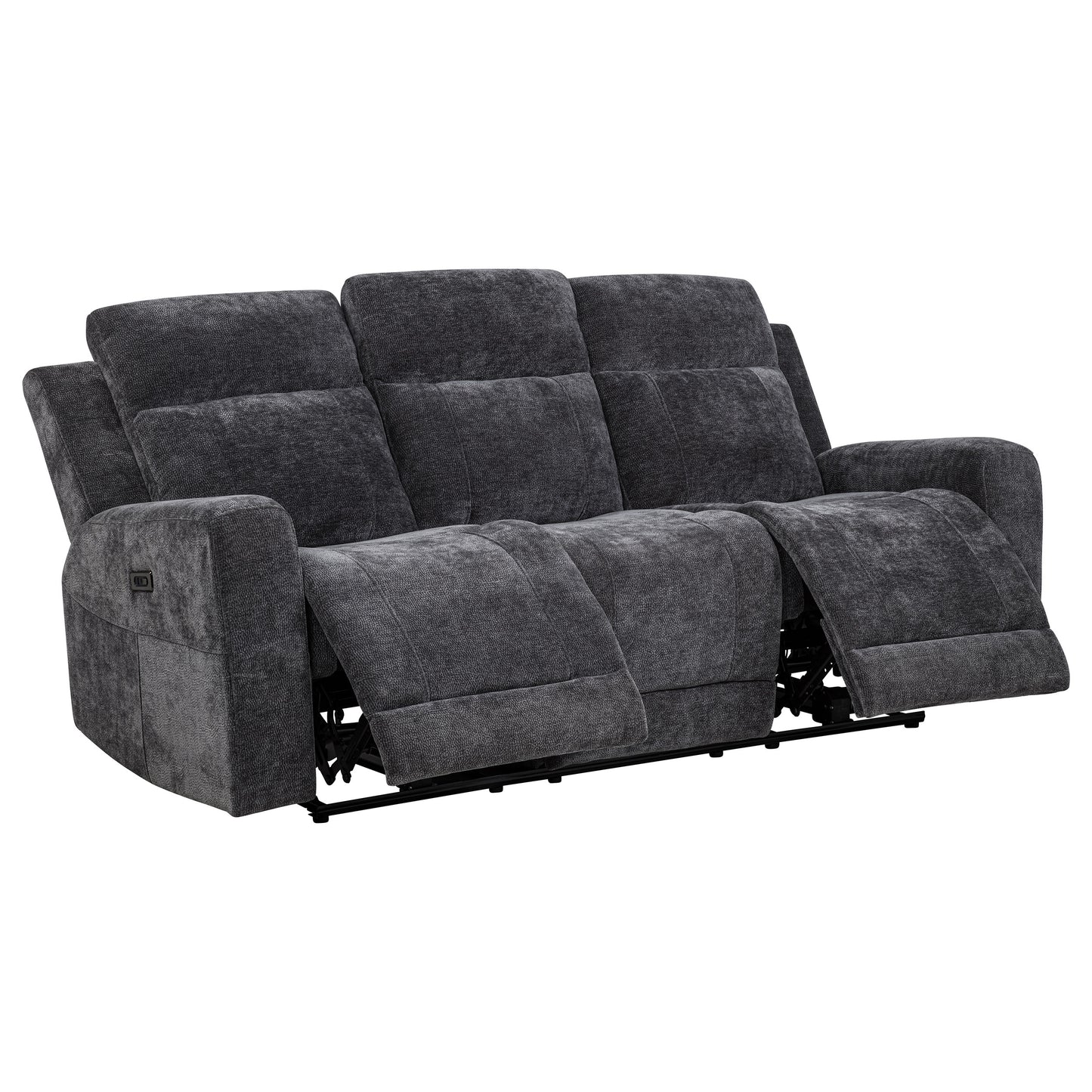 Kennett Chenille Upholstered Power Reclining Sofa Dark Grey