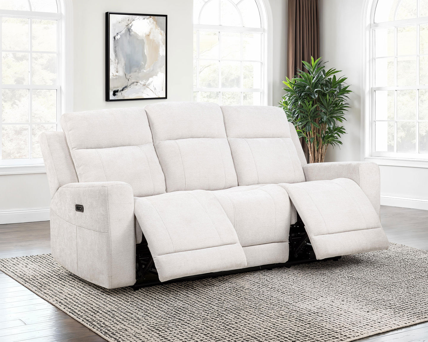 Kennett Chenille Upholstered Power Reclining Sofa Ivory