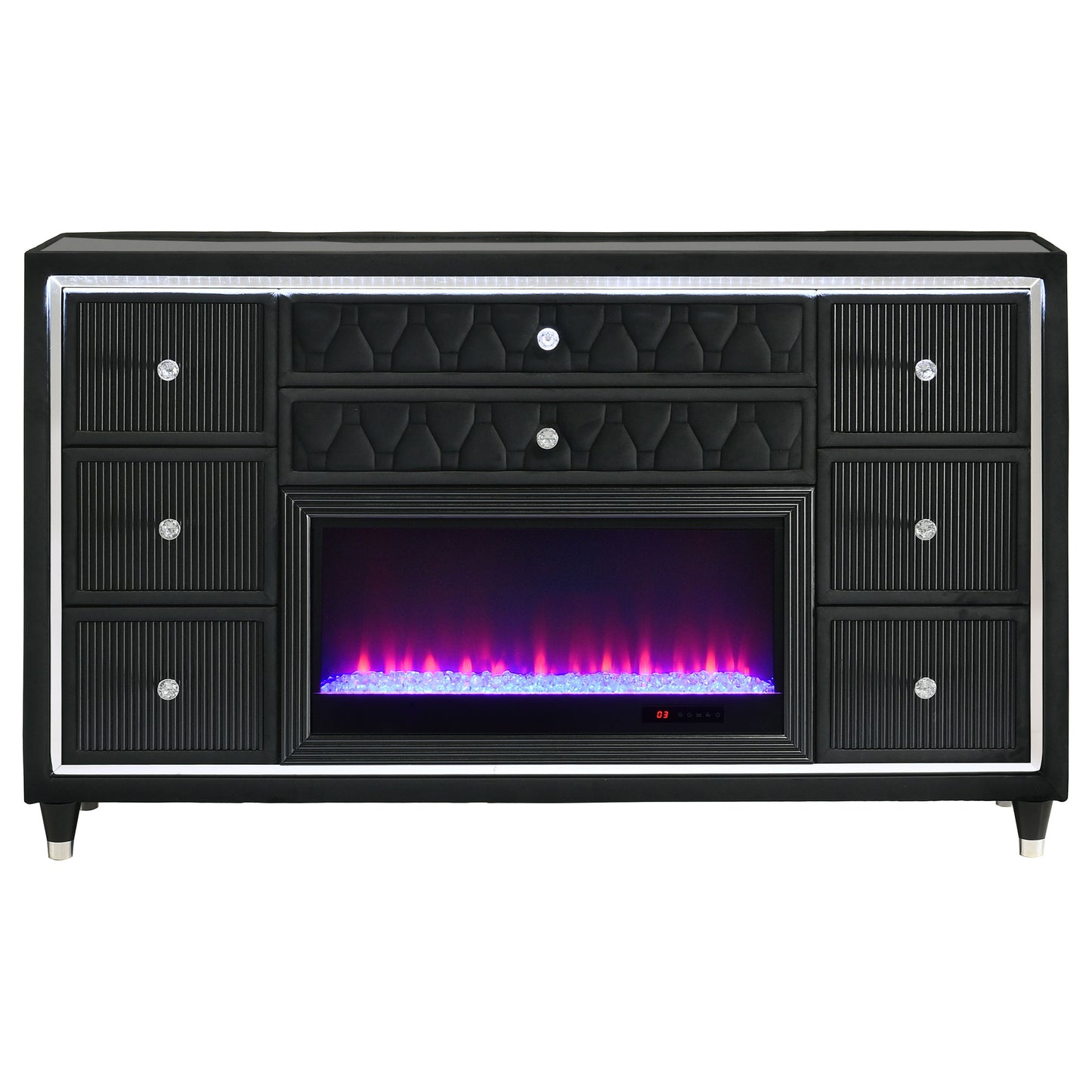 Lorient 8-drawer LED Bedroom Flame Box Dresser Black