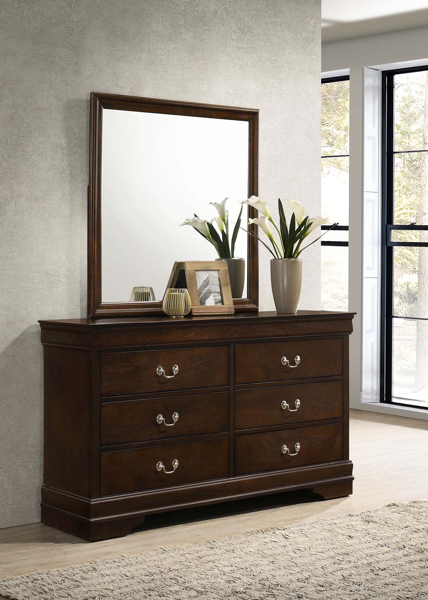 Louis Philippe 6-drawer Dresser with Mirror Cappuccino