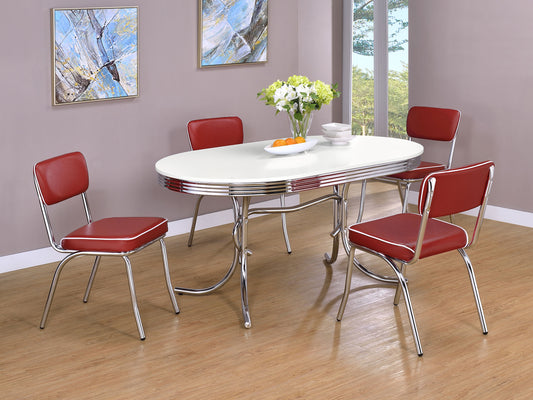 Retro 5-piece Oval Dining Set Glossy White and Red
