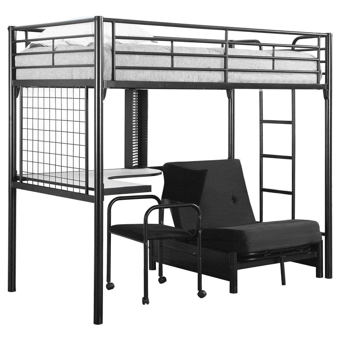 Jenner Twin Futon Workstation Loft Bed with Futon Pad Black